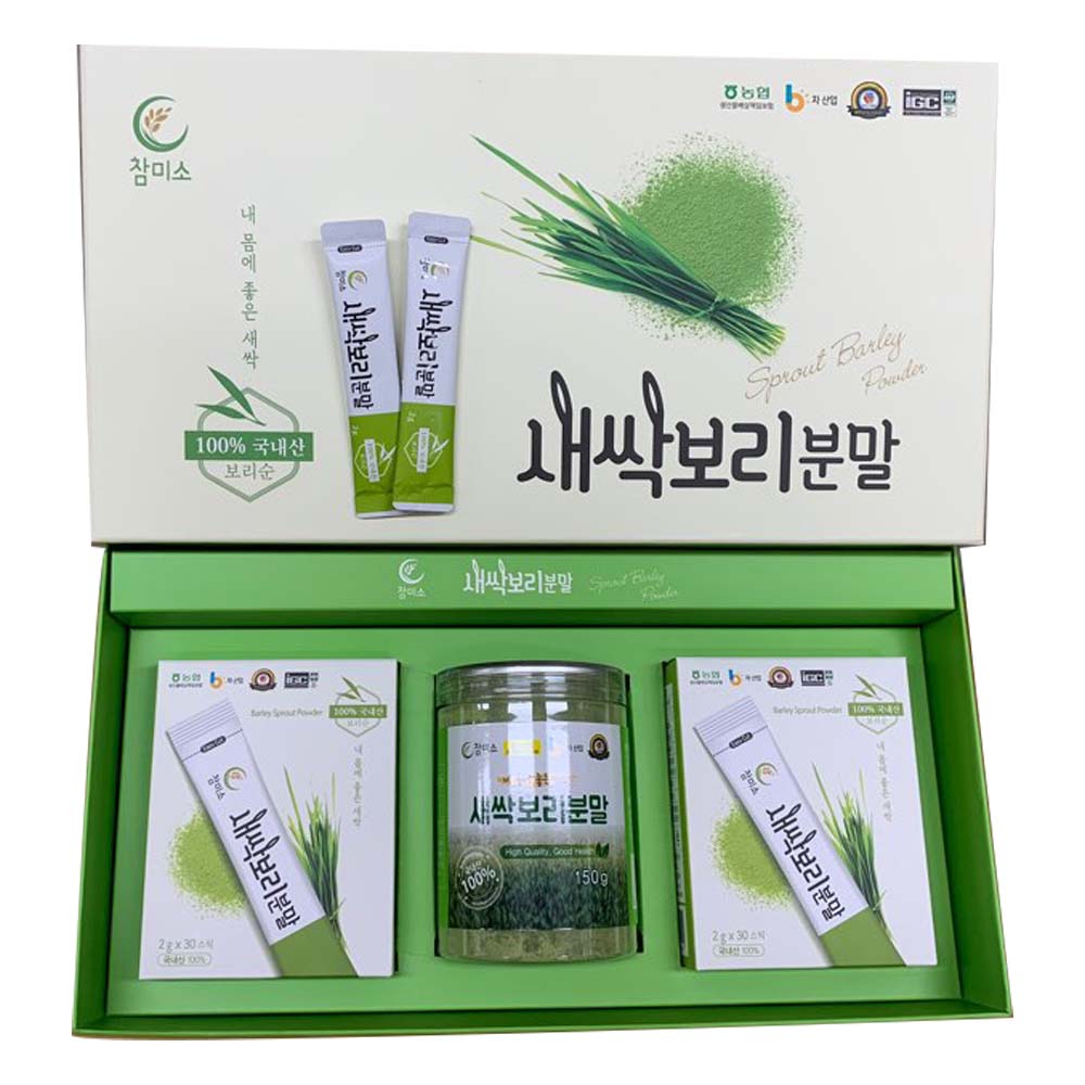 참미소 새싹보리선물세트 국내산 무농약 설선물 (분말 150g+스틱 2박스)